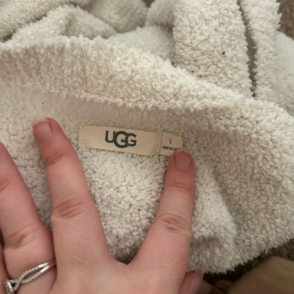 UGG Cream Cozy Teddy Open Front Cardigan Sweater – Size L - Picture 3 of 4